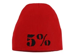 5% RED BEANIE WITH BLACK LETTERING