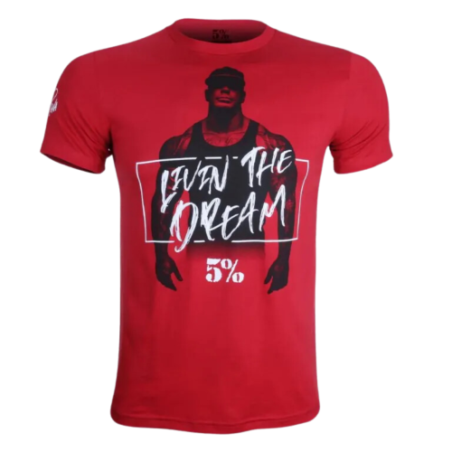 Červené triko - LIVIN THE DREAM 5% - Velikost: L