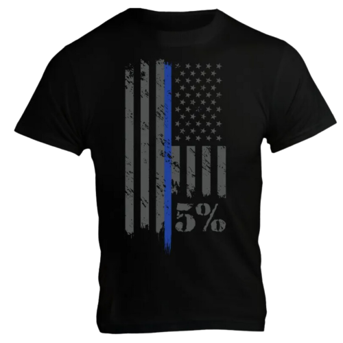Police, Black T-Shirt with Gray and Blue Graphic - Velikost: M