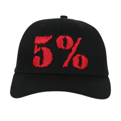5% Trucker Hat, Black Hat with red Lettering