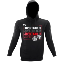 LOVE IT, KILL IT DUMBBELL, BLACK PULLOVER HOODIE