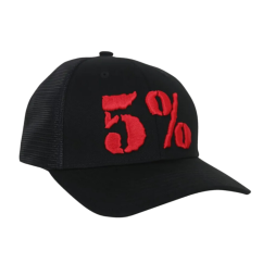 5% Trucker Hat, Black Hat with red Lettering
