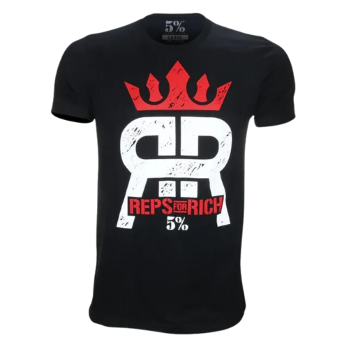 REPS FOR RICH, BLACK T-SHIRT WITH WHITE AND RED DESIGN - Velikost: M